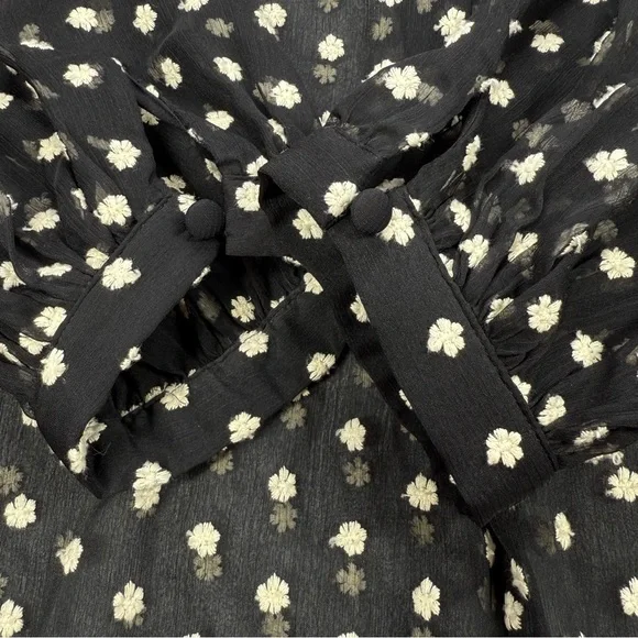 Alice + Olivia Sheila Sheer blouse with embroidered flowers, S - Picture 7 of 9